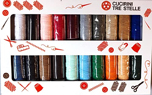 Cucirini Drei Sterne Set elastisches Nähgarn für Nähen mit 20 Spulen in verschiedenen Farben Made in Italy italienisches Produkt von Cucirini