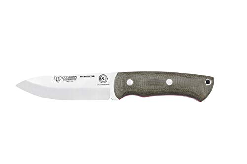 Cudeman Bushcrafter 206-F Messer Böhler Stahlklinge N-690Co 11 cm, grüner 11,5 cm Canvas Micarta Griff für Jagd, Angeln, Survival und Bushcraft + Flaschenhalter von Cudeman