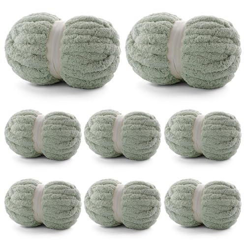 8 Stück grobes Garn zum Handstricken, Chenille-Garn zum Häkeln, grobes Deckengarn Jumbo, dick, flauschig zum Stricken von Decken, super sperriges Garn, 1,746 g (Avocadogrün) von Cuden