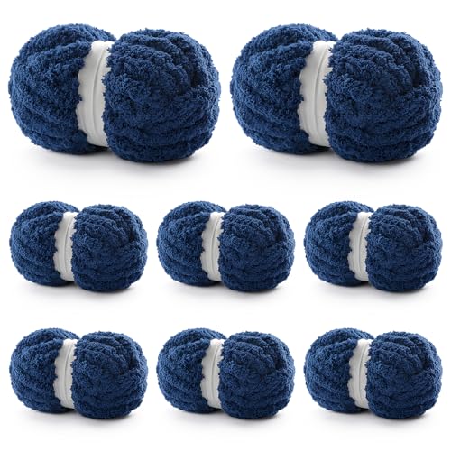 8 Stück grobes Garn zum Handstricken, Chenille-Garn zum Häkeln, grobes Deckengarn Jumbo, dick, flauschig zum Stricken von Decken, super sperriges Garn, 1,746 g (Marineblau) von Cuden