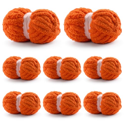 8 Stück grobes Garn zum Handstricken, Chenille-Garn zum Häkeln, grobes Deckengarn Jumbo, dick, flauschig zum Stricken von Decken, super sperriges Garn, 1,746 g (Orangerot) von Cuden