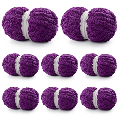 8 Stück grobes Garn zum Handstricken, Chenille-Garn zum Häkeln, grobes Deckengarn Jumbo, dick, flauschig zum Stricken von Decken, super sperriges Garn, 1,746 g (Violett) von Cuden