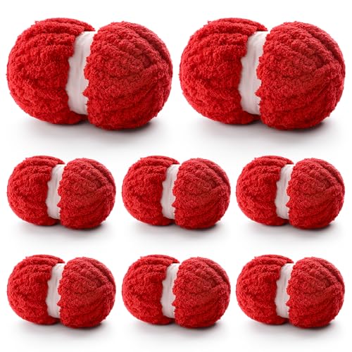 8 Stück grobes Garn zum Handstricken, Chenille-Garn zum Häkeln, grobes Deckengarn Jumbo, dick, flauschig zum Stricken von Decken, super sperriges Garn, 1,746 g (großes Rot) von Cuden