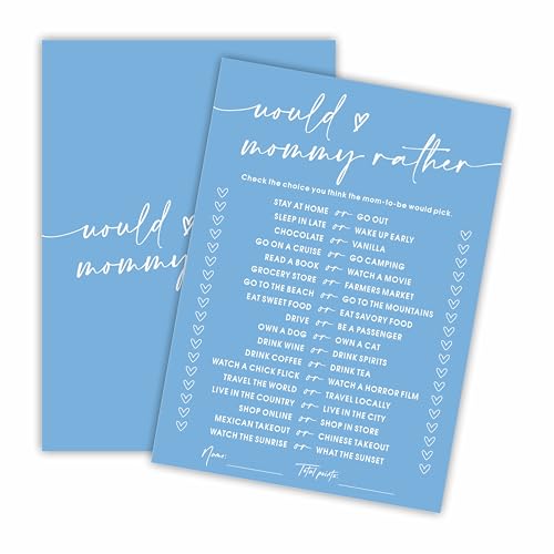 Would Mommy Rather Baby Shower Spielkarten – Minimalismus Blau – 30 doppelseitige Spielkarten zum Ausfüllen des Geschlechts, Baby-Ankündigung, Partyspiele und Aktivitäten – C06 von Cudwid