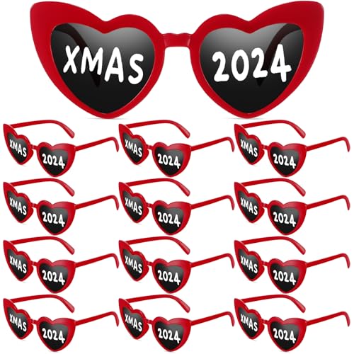 Cuffbow 12 Stück Weihnachtsbrillen Xmas 2024 Sonnenbrillen Xmas Urlaub Brille für Weihnachten Party Urlaub Gastgeschenke (rot) von Cuffbow