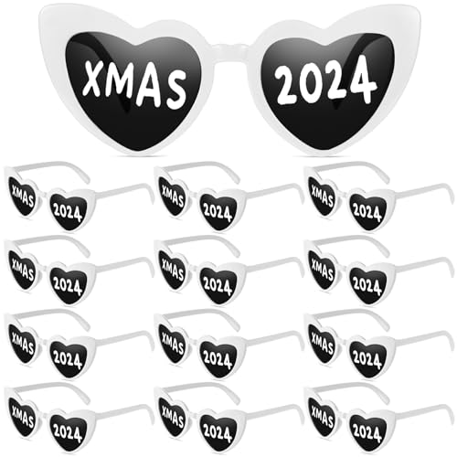 Cuffbow 12 Stück Weihnachtsbrillen Xmas 2024 Sonnenbrillen Xmas Urlaub Brille für Weihnachten Party Urlaub Gastgeschenke (weiß) von Cuffbow