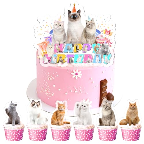 7 Stück Katze Tortendeko,Katzen Geburtstag Kuchen Deko,Katze Tiere Cupcake Topper,Katze Thema Cake Toppers für Kindergeburtstag Deko,Junge Mädchen Geburtstag,Baby Show von Cuidongsheng