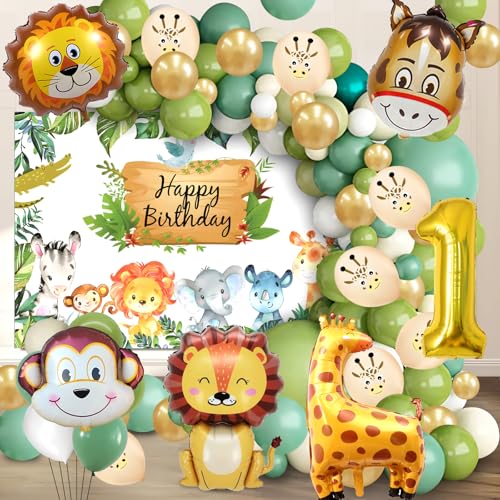 Dschungel Deko Geburtstag 1 Jahr,Waldtiere Kindergeburtstag Luftballons 80 Pcs,Tiere Ballons Geburtstag Junge Mädchen,Safari Dschungel Party Deko,Wild One Erster Deko 1 Geburtstag von Cuidongsheng