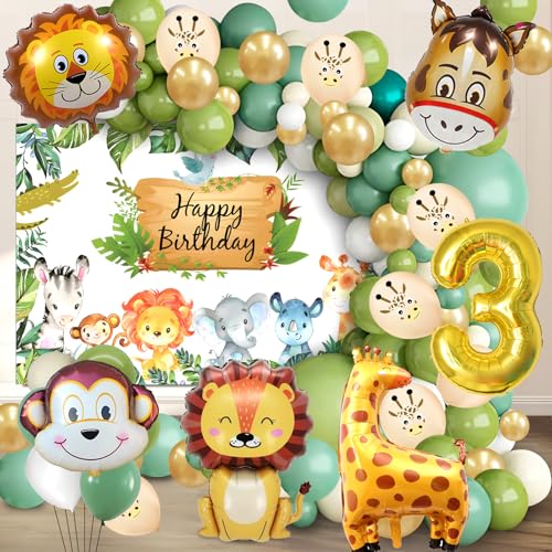 Dschungel Kindergeburtstag Ballons 80 Pcs,3 Jahr Waldtiere Geburtstag Deko,Safari Geburtstag Party Luftballons,Tiere Animals Geburtstagsdeko Junge Mädchen,Wald Folienballon von Cuidongsheng