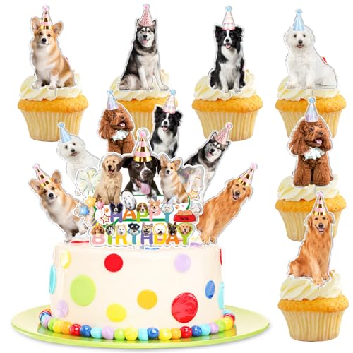 Hund Kuchen Deko 7 Stück,Hunde Tortendeko Geburtstag,Hund Kindergeburtstag Kuchendeko,Hund Cupcake Topper für Mädchen Junge Geburtstagdeko,Dog Theme Cake Toppers,Haustier Party Deko von Cuidongsheng