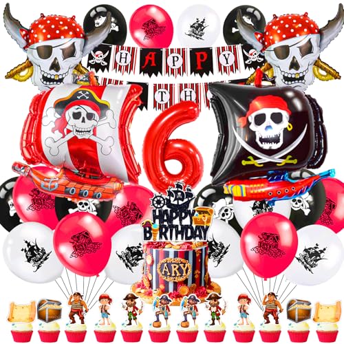 Piraten Kindergeburtstag Deko 6 Jahre,Piraten Geburtstag Ballons 51 Stück,Piratenparty Geburtstagsdeko Jungen,Piratenschiff Luftballons,Piraten Deko Set mit Banner Tortendeko von Cuidongsheng