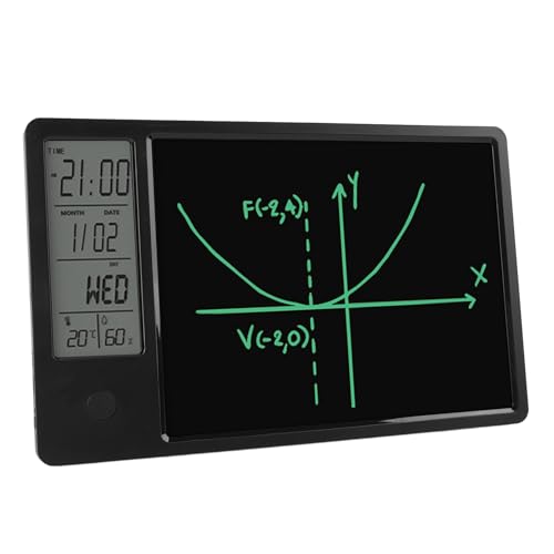 Digitaler Tischkalender mit Notizblock, Elektronischer Kalender mit Stift und Anzeige der Uhrzeit, Tag, Temperatur und Luftfeuchtigkeit, Löschbarer 9,5-Zoll-LC (BLACK) von Cuifati