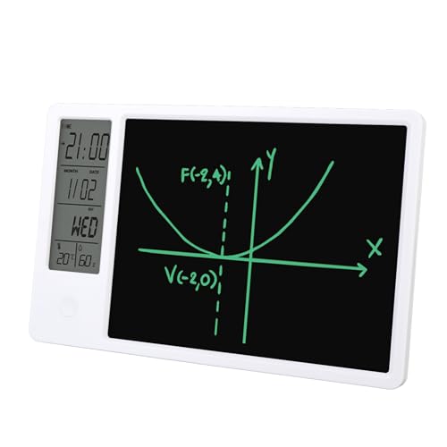 Digitaler Tischkalender mit Notizblock, Elektronischer Kalender mit Stift und Anzeige der Uhrzeit, Tag, Temperatur und Luftfeuchtigkeit, Löschbarer 9,5-Zoll-LC (WHITE) von Cuifati