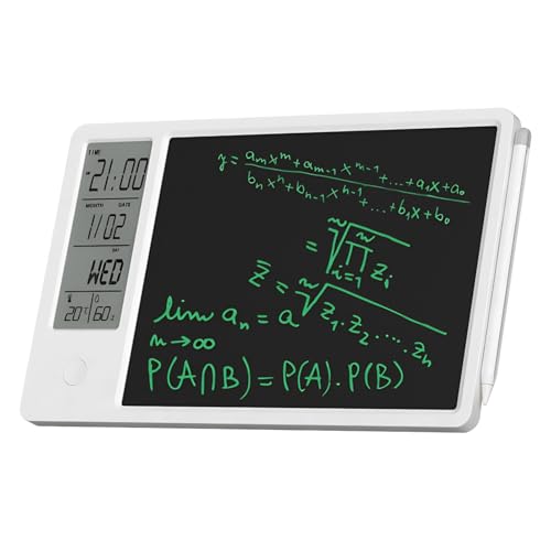 Digitaler Tischkalender mit Notizblock, Elektronischer Kalender mit Stift und Anzeige der Uhrzeit, Tag, Temperatur und Luftfeuchtigkeit, Löschbarer 9,5-Zoll-LC (WHITE) von Cuifati