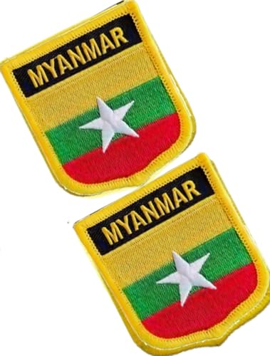 Bestickte Aufnäher mit einzelner Flagge, Myanmar, taktische Moral-Applikation, zum Aufbügeln oder Aufnähen, 2 Stück (Myanmar) von Cuiopbio