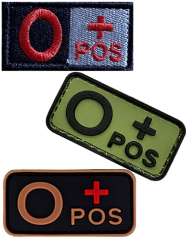 Blutgruppen-Patch-Set, 3D-PVC + bestickte Blutgruppe Klett-Patches A+ B+ AB+ O+ Positive Gummi-Faste Entdecken Sie Ihre Blutgruppe einfach mit diesem Patchner (blackyO+) (2PVC + 1 Embroider blackyO+) von Cuiopbio