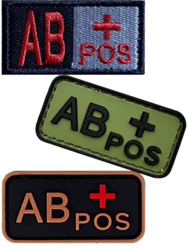 Blutgruppen-Patch-Set, 3D-PVC + bestickte Blutgruppe Klett-Patches A+ B+ AB+ O+ Positive Gummi-Faste. Entdecken Sie Ihre Blutgruppe einfach mit diesem Patchner (Blacky AB+) (2PVC + 1 besticktes von Cuiopbio