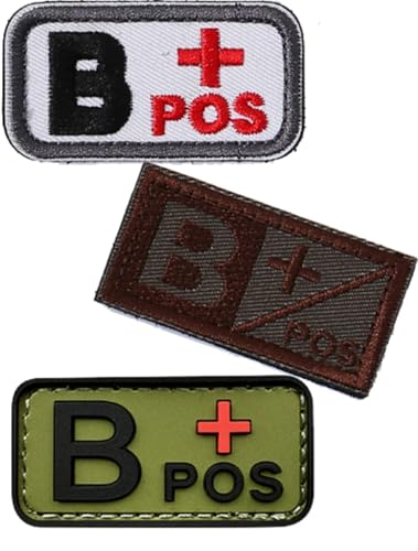 Blutgruppen-Patch-Set, 3D-PVC + bestickte Blutgruppe Klett-Patches A+ B+ AB+ O+ Positive Gummi-Faste. Entdecken Sie Ihre Blutgruppe einfach mit diesem Patchner (Weiß B +) (1PVC + 2 Stickereien, Weiß von Cuiopbio