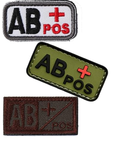 Blutgruppen-Patch-Set, 3D-PVC + bestickte Blutgruppe Klett-Patches A+ B+ AB+ O+ Positive Gummi-Faste. Entdecken Sie Ihre Blutgruppe einfach mit diesem Patchner (weißes AB+) (1PVC + 2 Stickereien, weiß von Cuiopbio