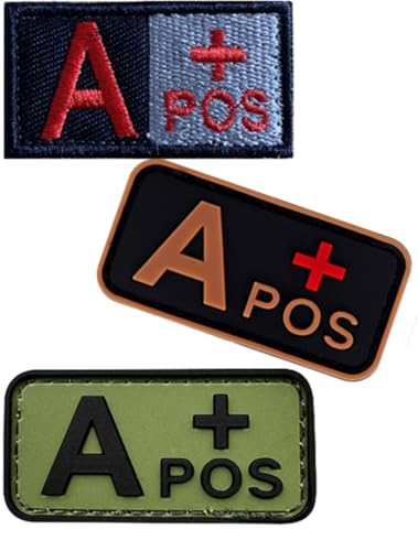 Blutgruppen-Patch-Set, 3D-PVC + bestickte Blutgruppe Klett-Patches A+ B+ AB+ O+ Positive Gummi-Faste. Entdecken Sie Ihre Blutgruppe ganz einfach mit diesem Patchner (schwarz A +) (2 PVC + 1 bestickt von Cuiopbio