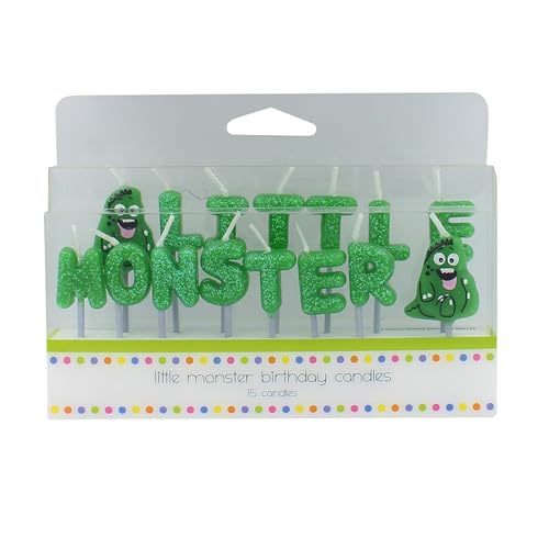 Culpitt Little Monster Kerzen | 15 Geburtstagskerzen für Kuchendekoration, Cupcake-Dekorationen, grüne Glitzerkerzen - 15 Stück von Culpitt