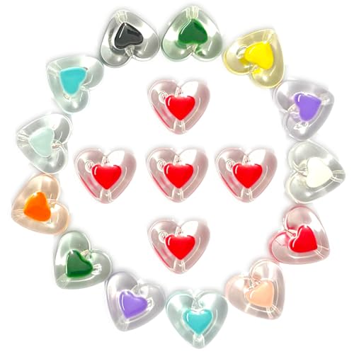Cuncuny Acryl-Herz-Blumen-Perlen, zum Selbermachen, lose Perlen, handgefertigt, Basteldekoration (gemischte Farben, Herz) von Cuncuny