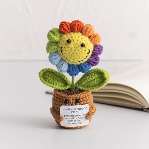 Cunegra Positive Häkel-Sonnenblume, handgefertigte Häkelblumen gestrickte Topfblumen mit Ermutigungskarte, lustige emotionale Stützpflanze für Frauen und Männer, Heimdekoration Cunegra Positive Häkel-Sonnenblume, handgefertigte Häkelblumen gestrickte Topfblumen mit Ermutigungskarte, lustige emotionale Stützpflanze für Frauen und Männer, Heimdekoration von Cunegra