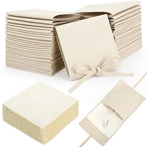 120 Stück Mikrofaser-Schmuckbeutel, Schmuckverpackung, Schmuckbeutel, Geschenktüten, Fliege, Armband, Halsketten, Verpackung (beige) von Cunno