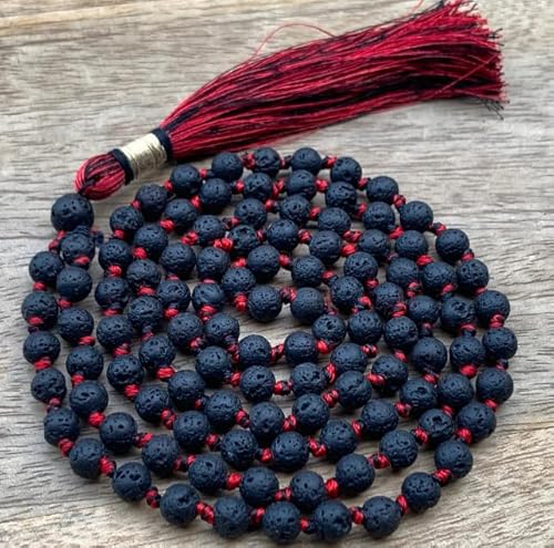 Cuonna Gems Gallery Schwarzer Basaltstein Mala | Lava Mala Original zertifiziert Igneous Vulkangestein Lava Perlen Erdungsstein Unbeheizter unbehandelter Lavastein Mala für Japa-Zwecke, für von Cuonna Gems Gallery