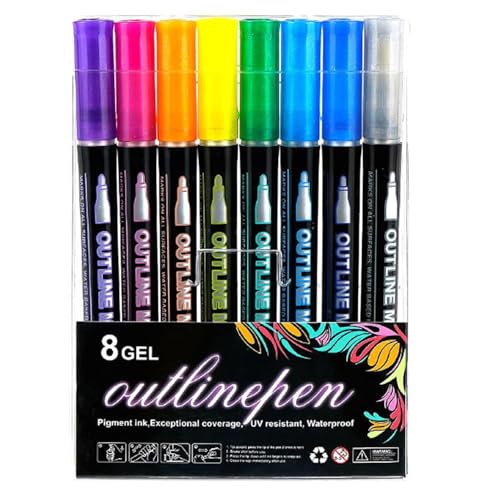 Farb-Lichtstab, Graffiti-Stifte, Glitzerstifte, Konturenmarker, Metallic-Marker, Doppel-Linien-Konturenstift, Marker-Sets zum Malen, Zeichnen, Geschenkkarten, Kritzeln (8 Farbsets von CupitiDU