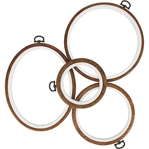 Curtzy 4Stk Kunststoff Stickrahmen Holz Imitat, Kreuzstich Stickrahmen Set – 10,5-17cm Stick Rahmen Plastik Ring zum Aufhängen - Holzimitat Ringe zum Basteln, Nähen, Sticken von Curtzy