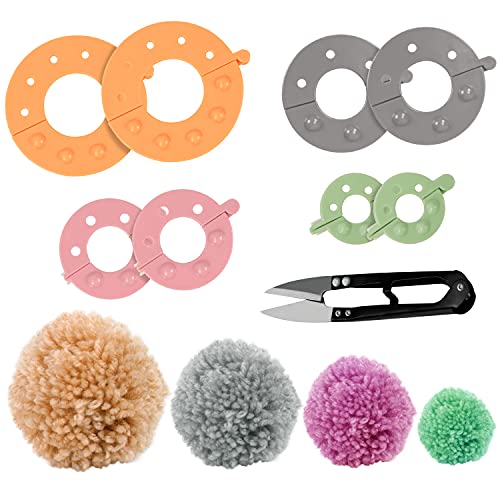 Curtzy Kunststoff Pompom Maker Set (4er Pack) mit Schneideschere - 4 Größen (3,5/5,5/7 & 9 cm) Puschel Basteln - Wiederverwendbare DIY Pom Pom Maker Fluff Ball Wolle Werkzeug von Curtzy