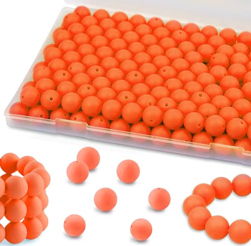 Cusmation Silikonperlen, 15 mm, Silikonperlen für Schlüsselanhänger, runde Silikonperlen für Armbänder und Halsketten, Orange, 120 Stück von Cusmation