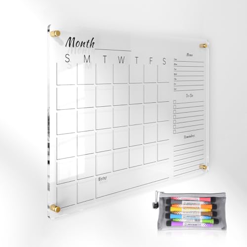 Transparenter Acryl-Wandkalender mit trocken abwischbarer Oberfläche, Monatsplaner-Tafel, inklusive bunten Markern, Radiergummi, mehrfarbigen Befestigungsschrauben und einfaches Installationsset, von Custign