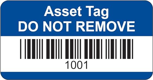 Blaue Asset-Etiketten, Barcode und nummeriert, 1001 bis 1500–38 mm x 20 mm, permanente synthetische PP-Etiketten, Preis pro Packung mit 500 Etiketten (P/Nr. 7828257C) von Customark Limited