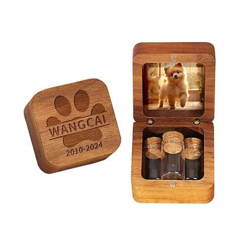 Personalisierte Tierhaar-Souvenir-Box, Hunde-/Katzen-Zahnbox, Haustier-Souvenir, langfristige Aufbewahrung, Holzflasche mit Foto-Magnetverschluss, Haustier-Geschenk für Hunde/Katzensouvenirs von CustomizeFactory