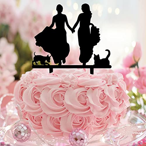 Acryl Schwarz Mrs And Mrs Cake Topper Mit Hund Katze Silhouette 2 Bräute Rustikale Hochzeitstorte Topper Zwei Frauen Hochzeit Party Supplies Benutzerdefinierte Nachname Datum Frauen Hochzeit Geschenke von CustonCares