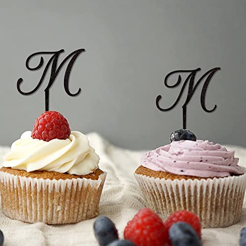 Buchstabe M Hochzeit Cupcake Toppers Monogramm Initiale Nachname Glitzer Schwarz Für Hochzeit Verlobung Party Supplies Land Wiederverwendbare Zweige Blatt Benutzerdefinierte Jede Initiale Brautdusche von CustonCares