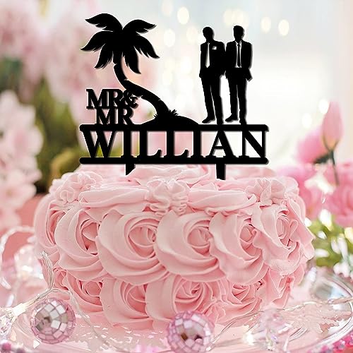 Cupcake-Topper mit Aufschrift "Gay Couple Mr & Mr Tropical Name" Zwei Bräutigams Ehe Gleichheit Happy Birthday Kuchen Topper für Jahrestag Geburtstag Backen Kuchendekorationen Wiederverwendbare von CustonCares