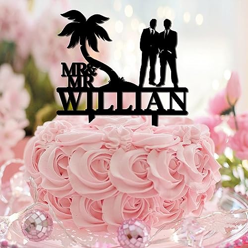 Gay Couple Mr & Mr Tropical Cake Topper Male Couple LGBTQ+ Happy Birthday Cake Topper LGBT Marriage Union Acrylic Black Birthday Baby Shower Cake Decor Elegante Geschenke für Männer Frauen von CustonCares