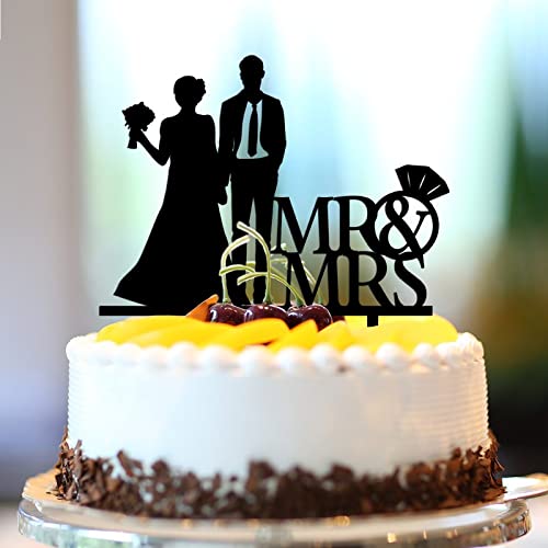 Rustikaler Tortenaufsatz "Mr & Mrs", personalisierbar, Nachname, Est Datum, Silhouette, Braut und Bräutigam, Tortenaufsatz für Hochzeit, Jahrestag, Party, Dekoration, Brautparty, Geschenke für von CustonCares