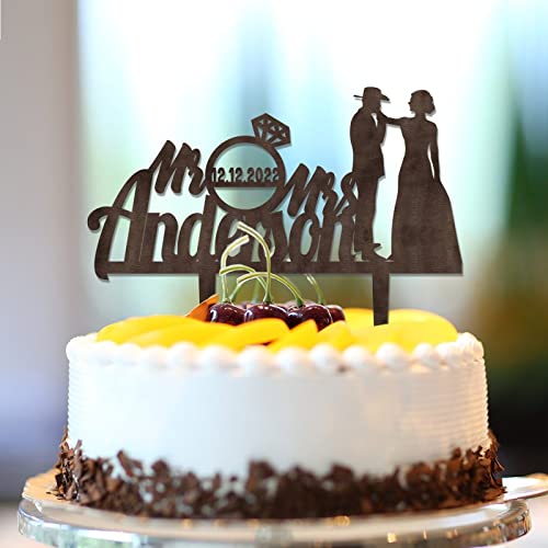 Tortenaufsatz "Mr & Mrs", personalisierbar, personalisierbar, Nachname des Datums, Retro, Braut und Bräutigam, Tortenaufsatz für Brautparty, Junggesellinnenabschied, Kuchendekoration, von CustonCares