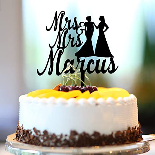 Tortenaufsatz "Mrs And Mrs" Lesbischer Hochzeitstorte, individueller Name, Datum, rustikale Braut und Braut, Kuchendekoration, Silhouette, zwei Frauen, Hochzeitstag, Party-Dekorationen, Frauen, von CustonCares