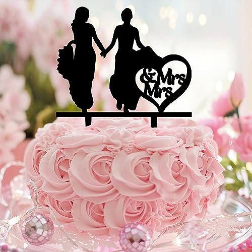 Tortenaufsatz "Mrs And Mrs" Schwul und Lesbisch, Liebe, Cupcake-Topper, Ehefrau und Ehefrau, Lesbisch, Acryl, Schwarz, Hochzeitskuchenzubehör, Dekoration, niedliche Geschenke für Frauen und Jungen von CustonCares