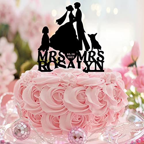 Tortenaufsatz "Mrs and Mrs", Acryl, schwarz, mit Hund, Katze, Silhouette, 2 Bräute, 2 Frauen, Hochzeit, Party, Zubehör, personalisierter Name, Datum, Lesbisches Paar, Geschenke Tortenaufsatz "Mrs and Mrs", Acryl, schwarz, mit Hund, Katze, Silhouette, 2 Bräute, 2 Frauen, Hochzeit, Party, Zubehör, personalisierter Name, Datum, Lesbisches Paar, Geschenke von CustonCares