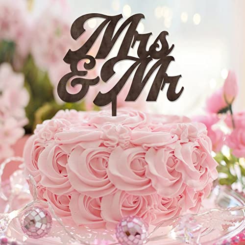 Tortenaufsatz mit Aufschrift "Mrs & Mrs", personalisierbar, für Hochzeit, Brautparty, Kuchendekoration, Verlobungsgeschenk für Paare, braunes Holz von CustonCares