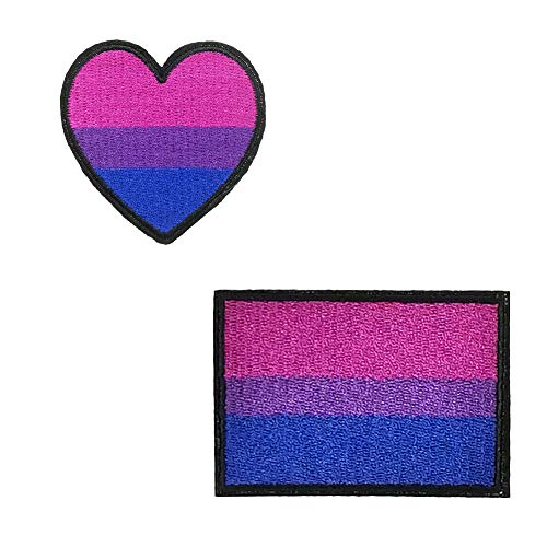 2 Stück Set Pride Month Bisexueller Stolz Flagge Patches Bi Pride Herz Badge Gay Ehe Rechte Lesben LGBT Pride für Kleidung T-Shirt Transfer von Cute-Patch