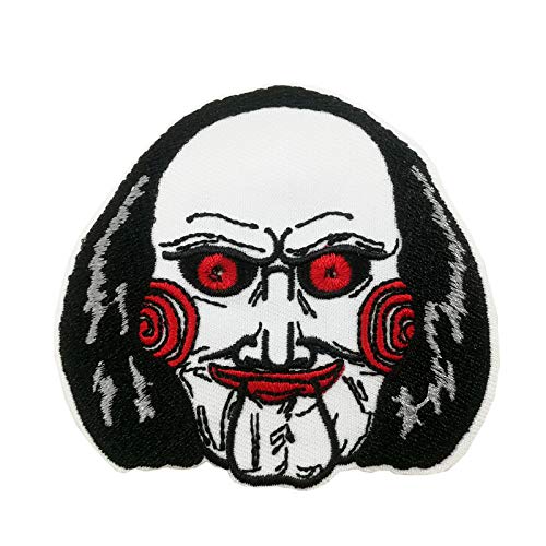 Cute-Patch Billy The Puppet Saw Bügelbild zum Aufbügeln oder Aufnähen, Schwarz, Rund, Horror Movie Character Fabric Applique Patch, Nähpatch, 1 Stück von Cute-Patch