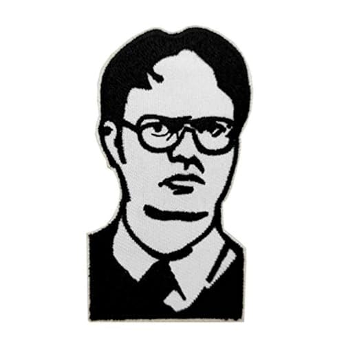 Cute-Patch Dwight Schrute bestickter Aufnäher zum Aufbügeln, Schwarz und Weiß von Cute-Patch