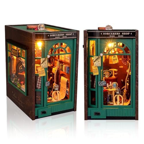 Cuteefun Book Nook DIY holzbausatz, DIY Miniatur Puppenhaus Bausatz für Erwachsene, Hölzerne Buchstütze Regal Einfügen, Geburtstag Valentine Chirstmas Geschenk (Zauberer Shop) von Cuteefun